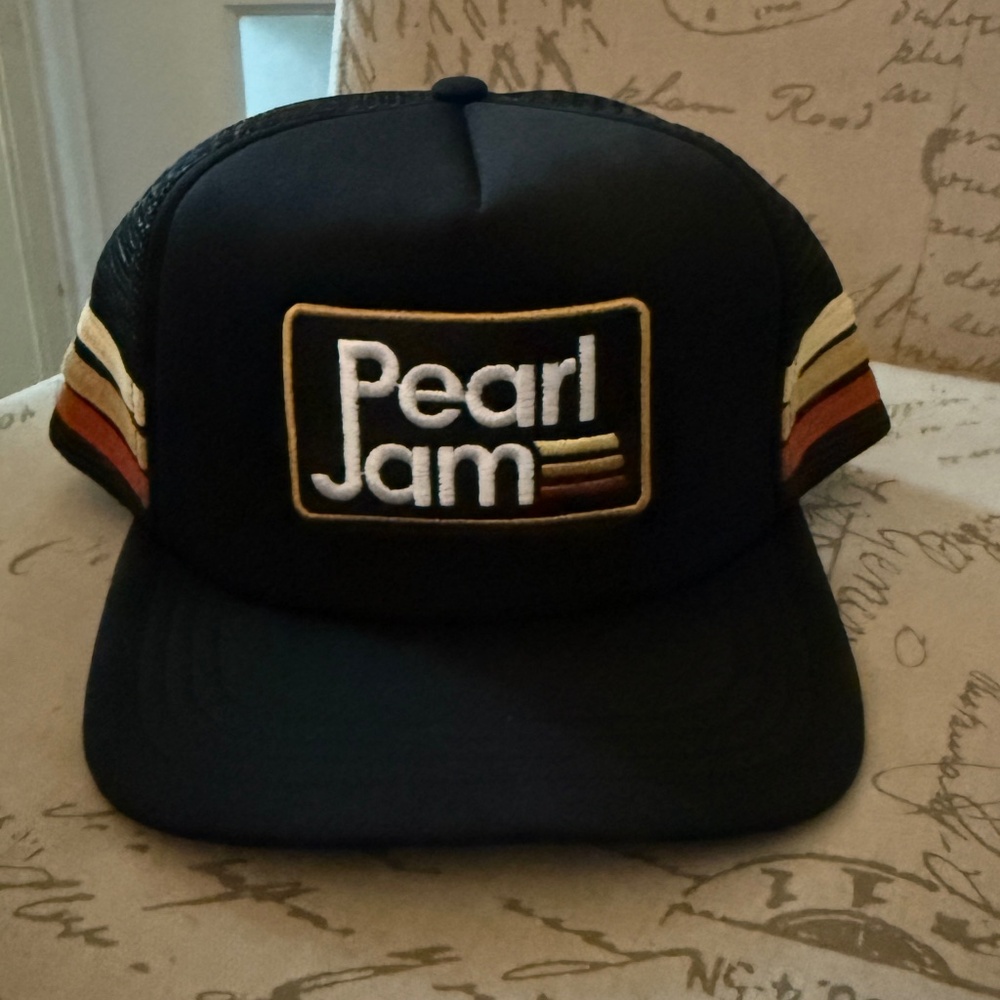 Pearl Jam 3 Stripe Black Mesh Dark Matter Tour Trucker Hat RETRO